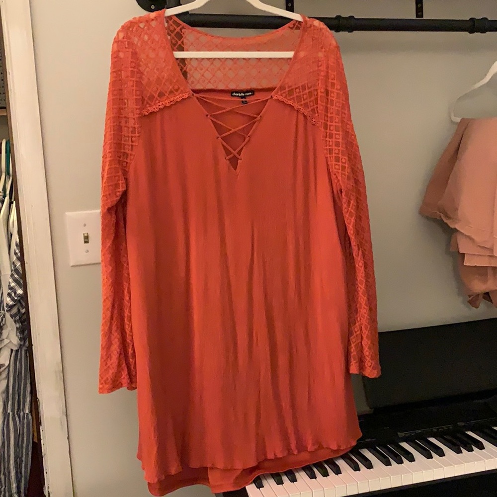🍁CLOSET CLEANOUT🍁 orange mini dress with see through lace on top